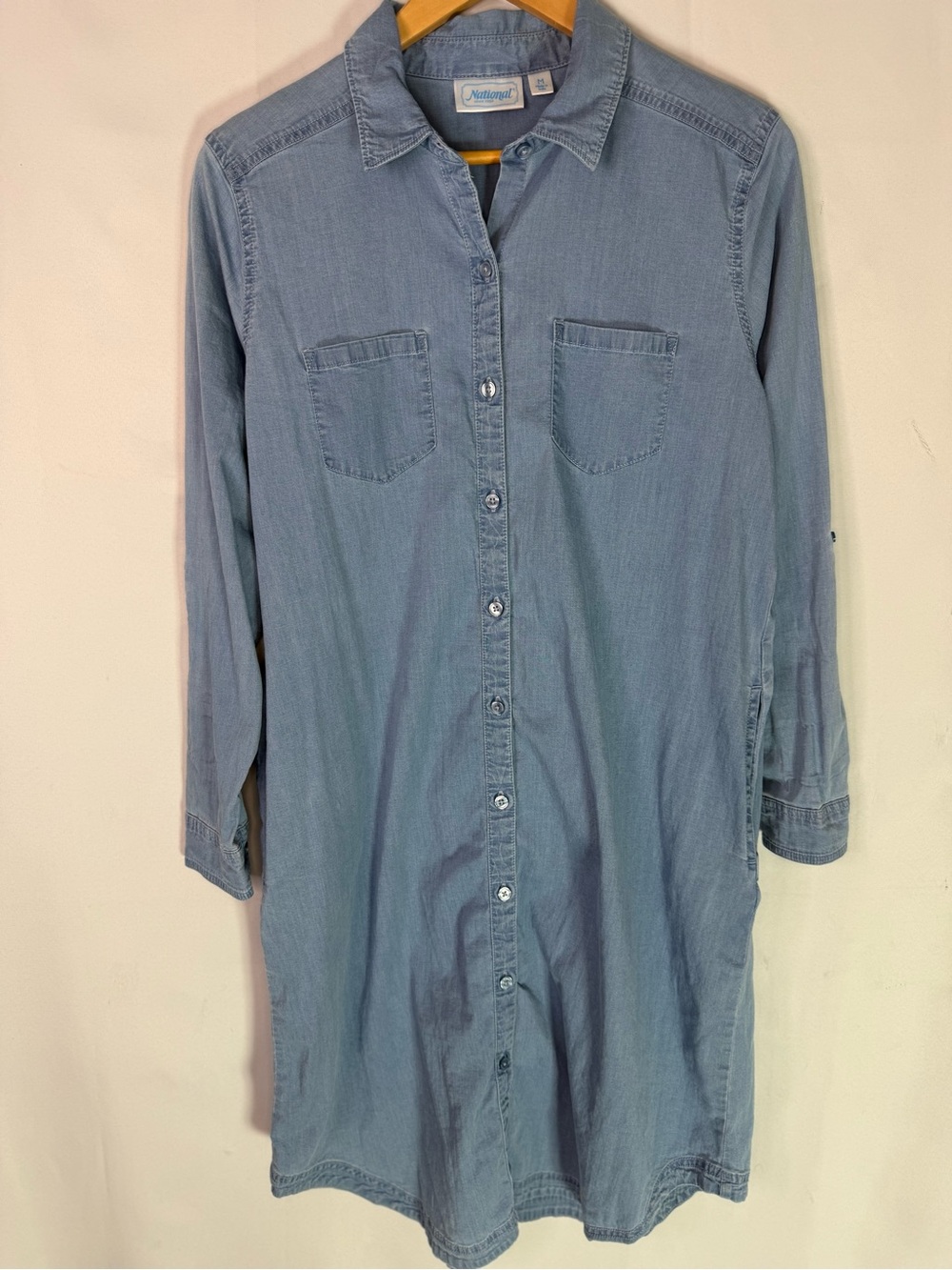 National - Cotton Blend Light Blue Denim Midi-Shirt Dress - Size M
